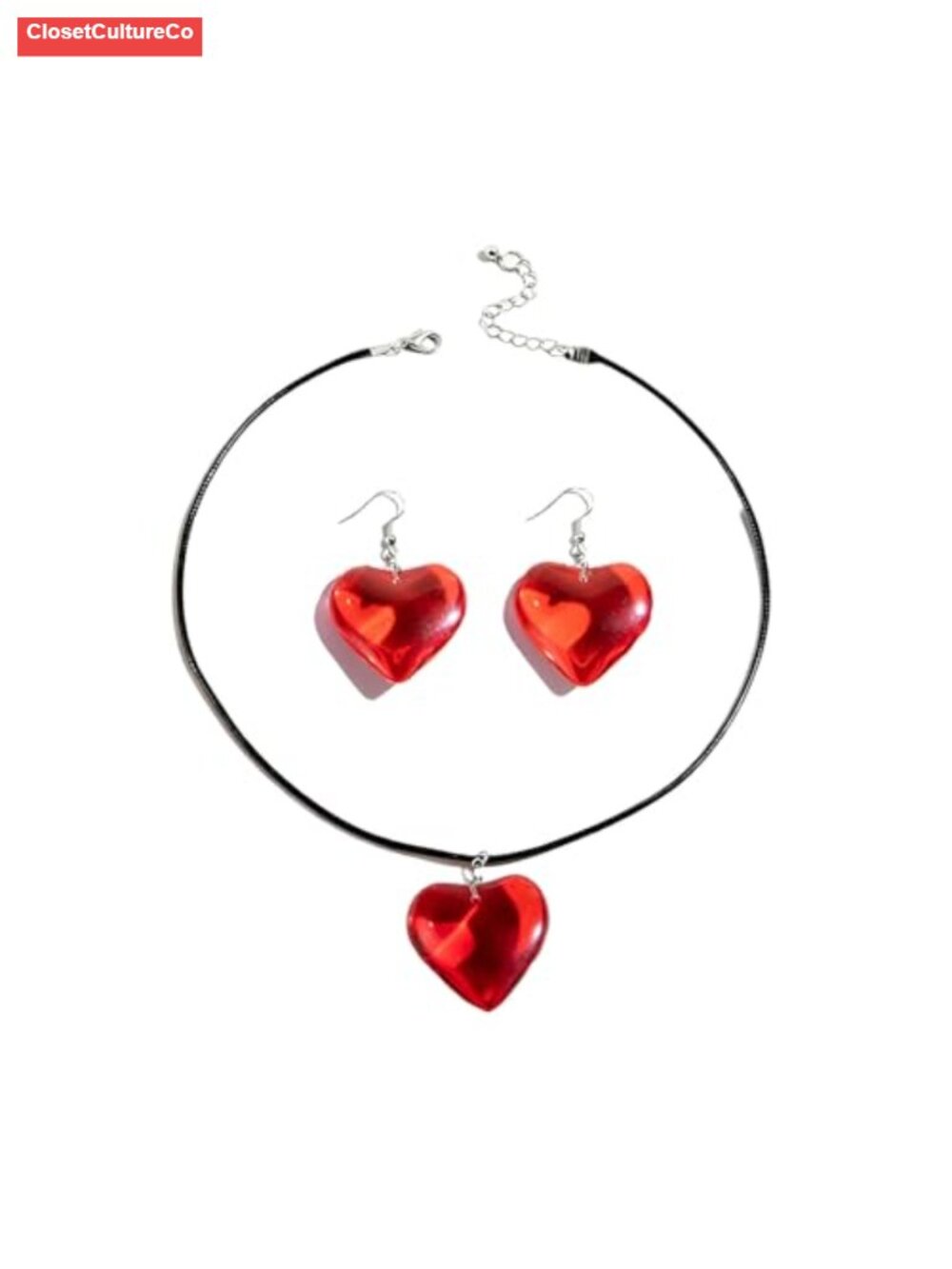 Chunky Heart Necklace and Earrings Set Resin Beaded Necklace Dangle Drop